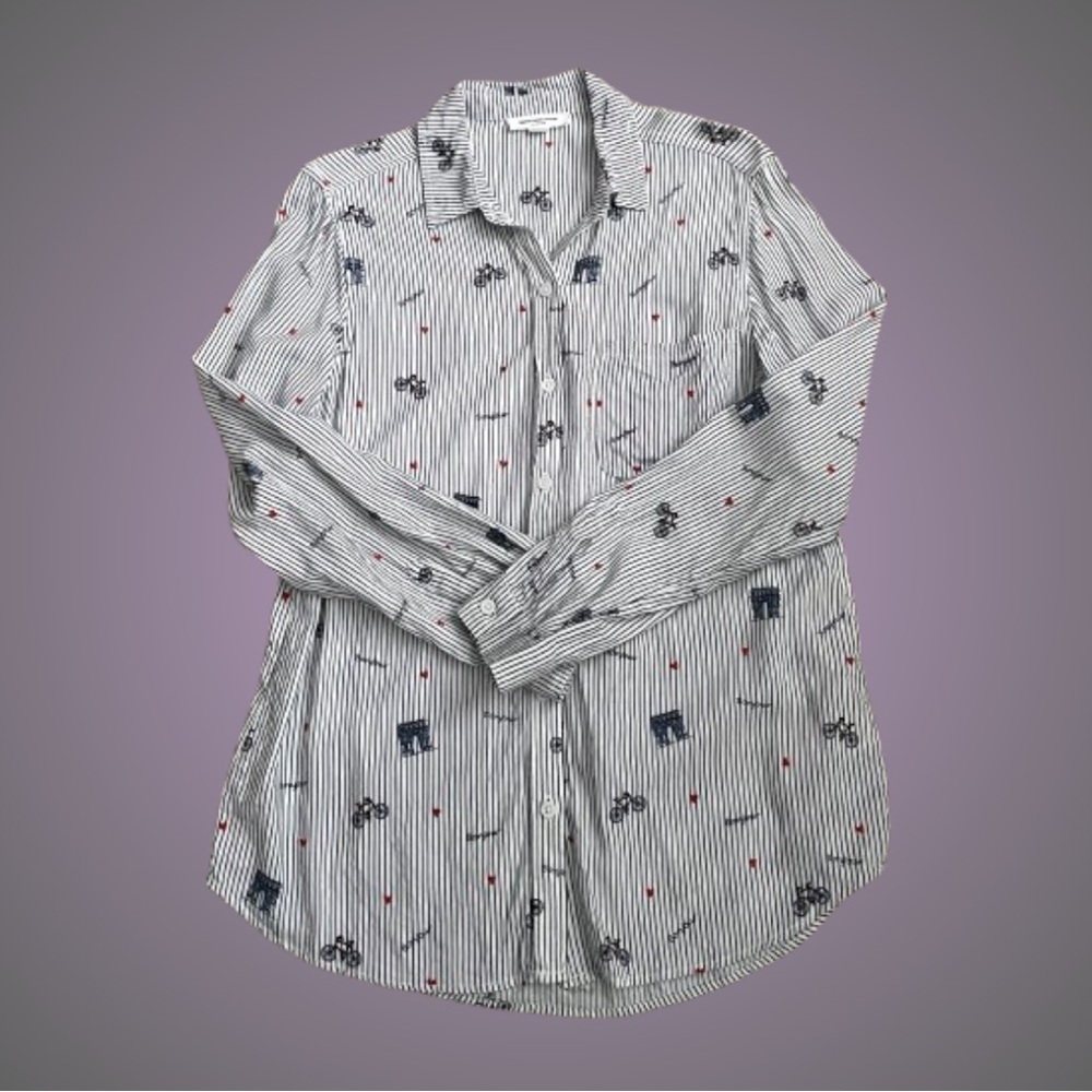 Beachlunchlounge Alana Printed in Paris longsleeve buttondown bicycle bonjour